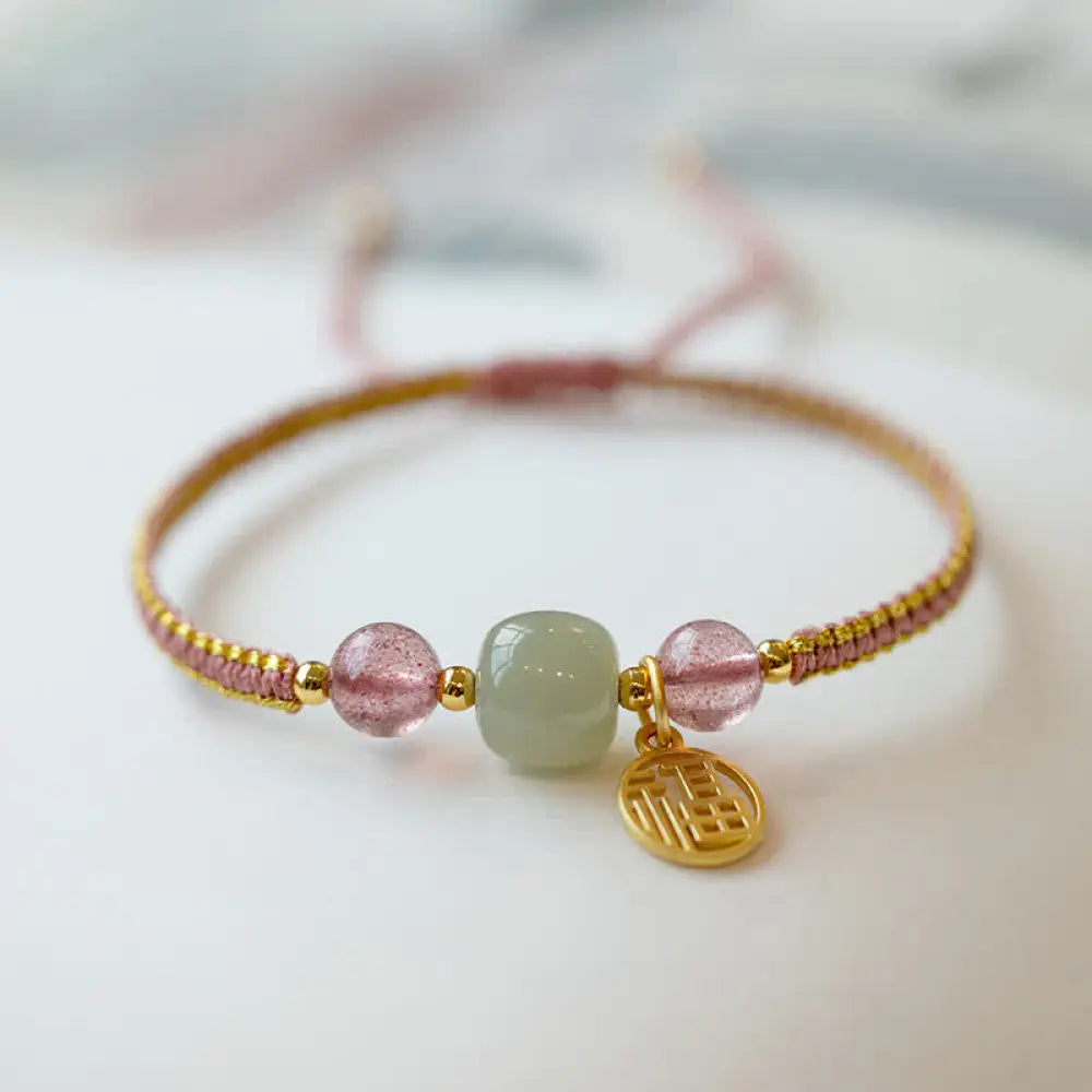 Buddha Stones Red Agate Jade Lotus Confidence Calm String Bracelet - BWOOOH - Jade - Bracelet