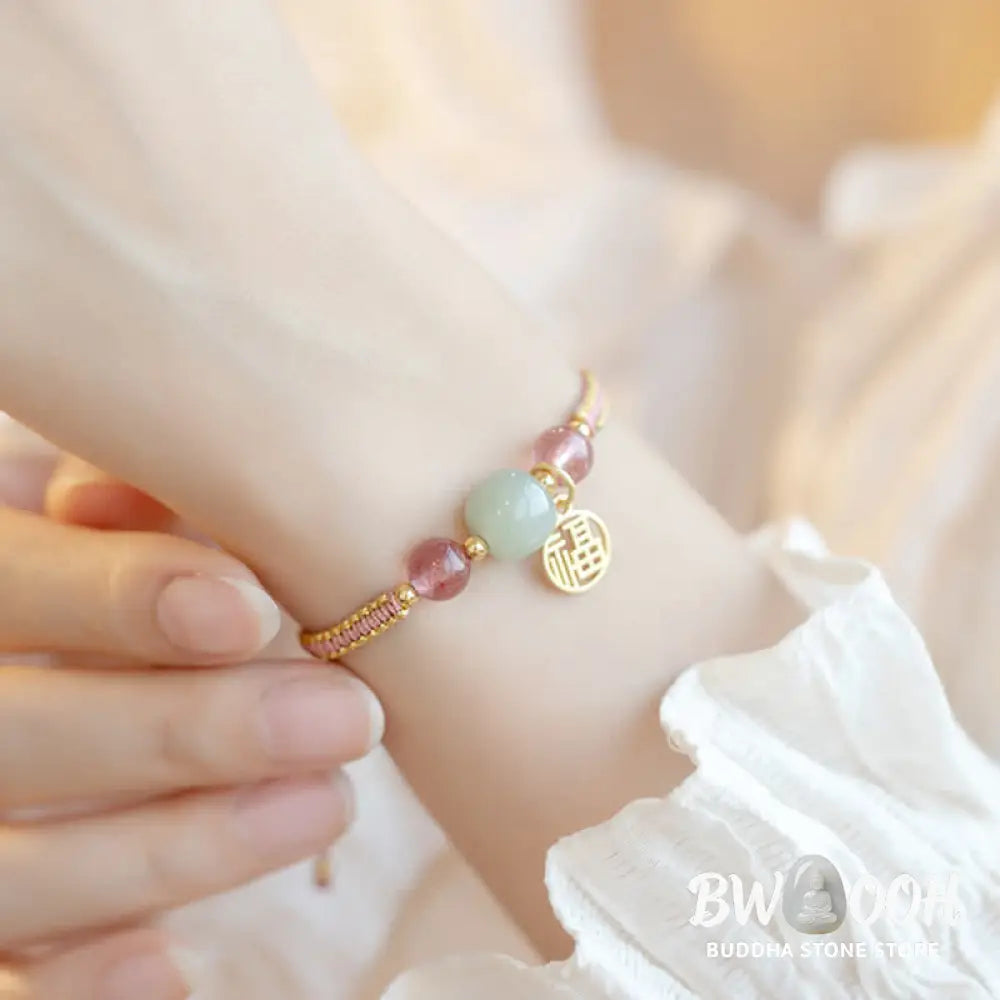 Buddha Stones Red Agate Jade Lotus Confidence Calm String Bracelet - BWOOOH - Bracelet