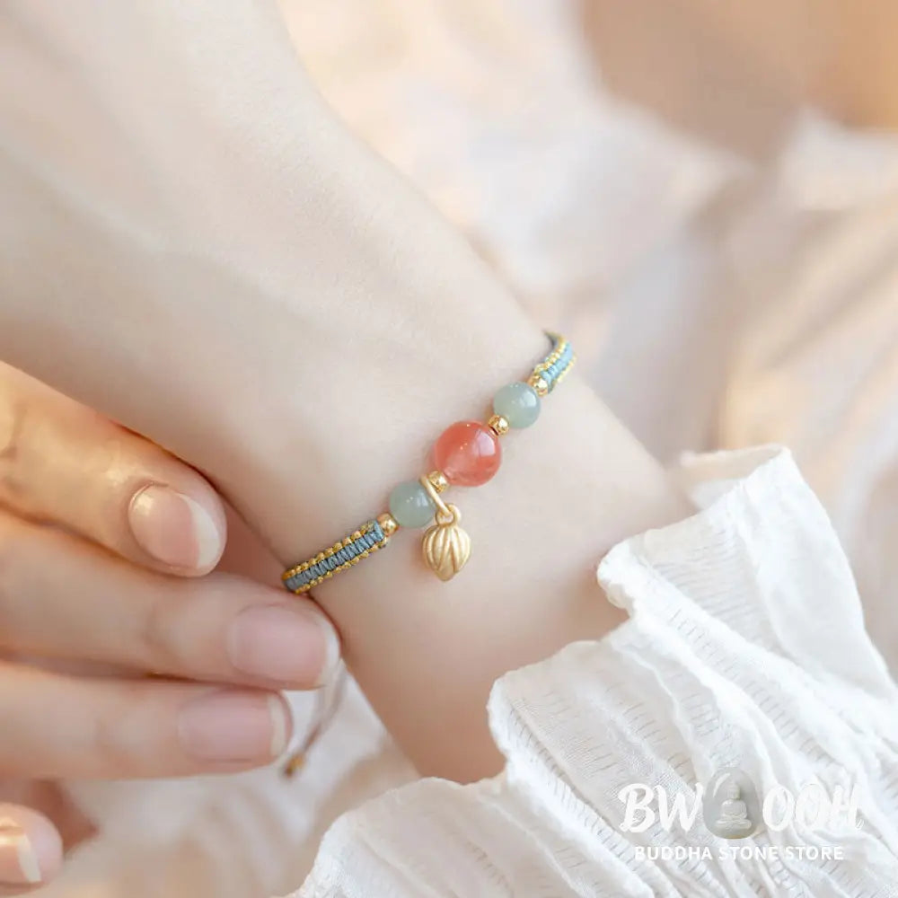 Buddha Stones Red Agate Jade Lotus Confidence Calm String Bracelet - BWOOOH - Bracelet