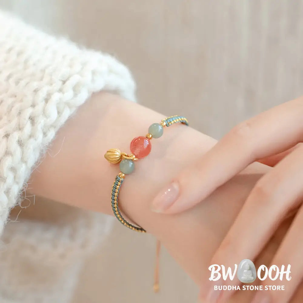 Buddha Stones Red Agate Jade Lotus Confidence Calm String Bracelet - BWOOOH - Bracelet