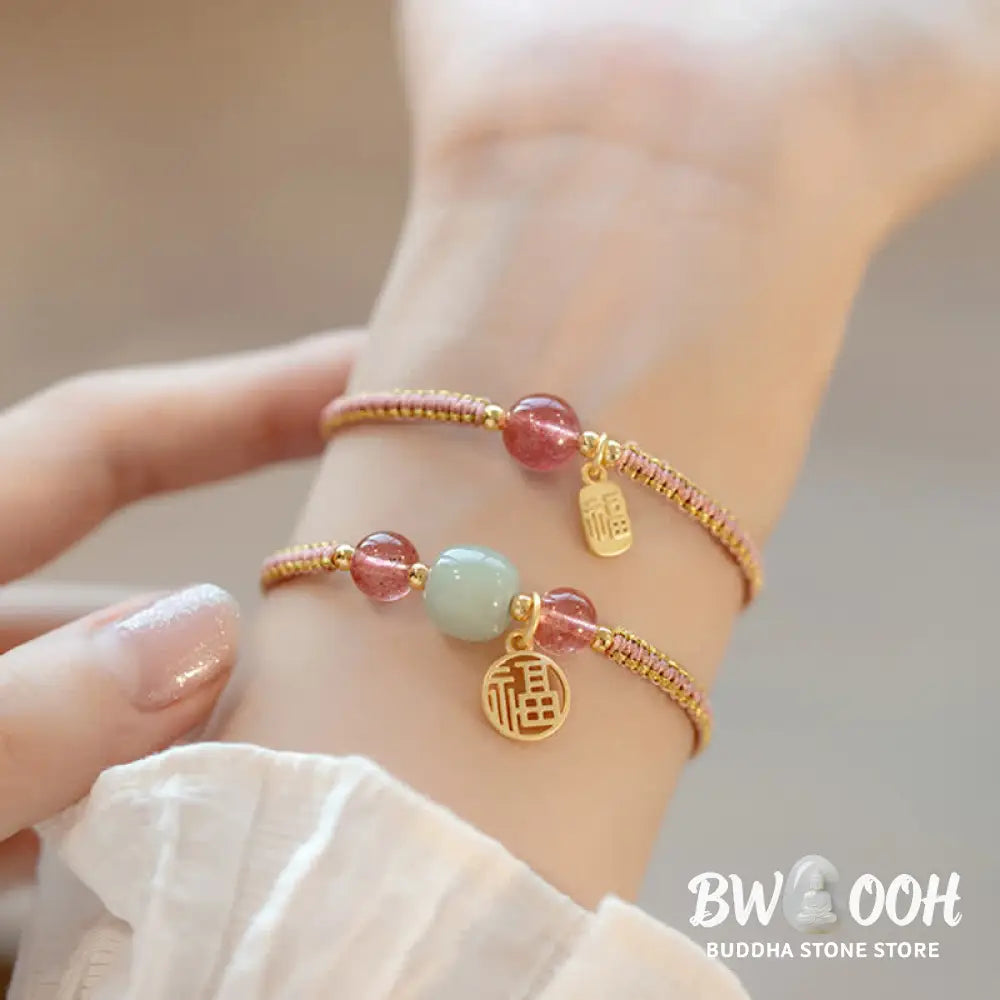 Buddha Stones Red Agate Jade Lotus Confidence Calm String Bracelet - BWOOOH - Bracelet