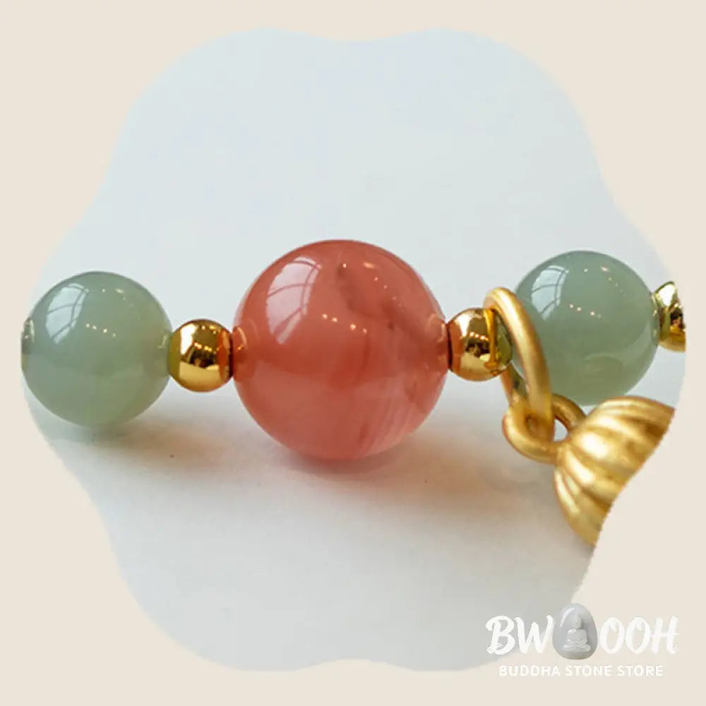 Buddha Stones Red Agate Jade Lotus Confidence Calm String Bracelet - BWOOOH - Bracelet