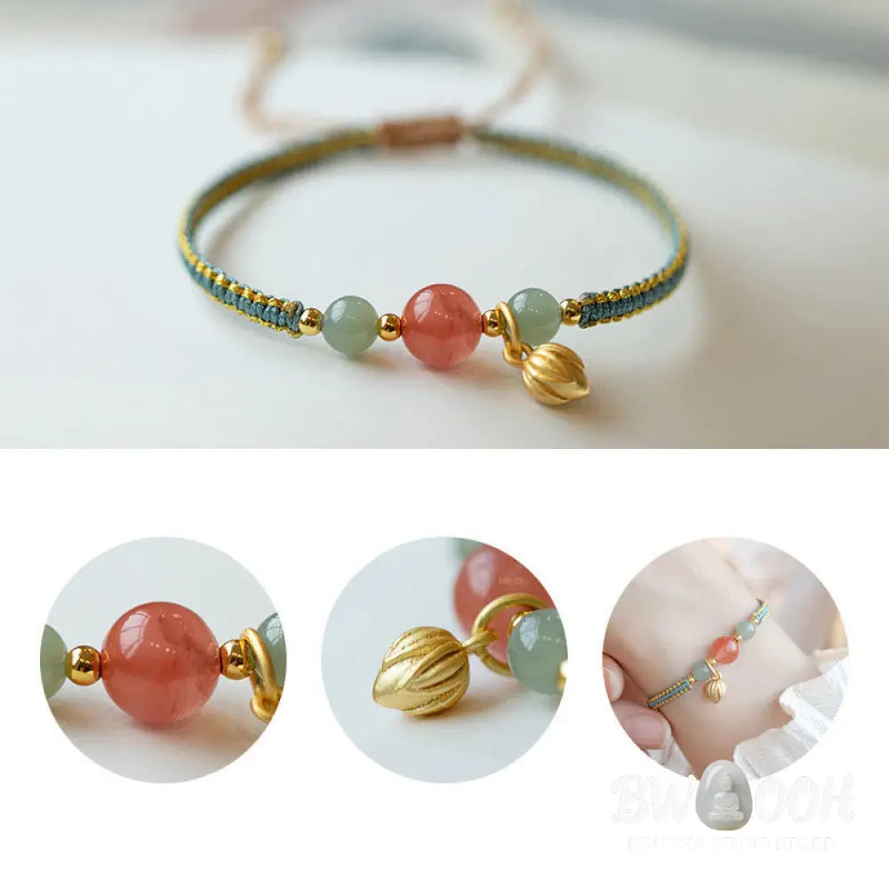 Buddha Stones Red Agate Jade Lotus Confidence Calm String Bracelet - BWOOOH - Bracelet