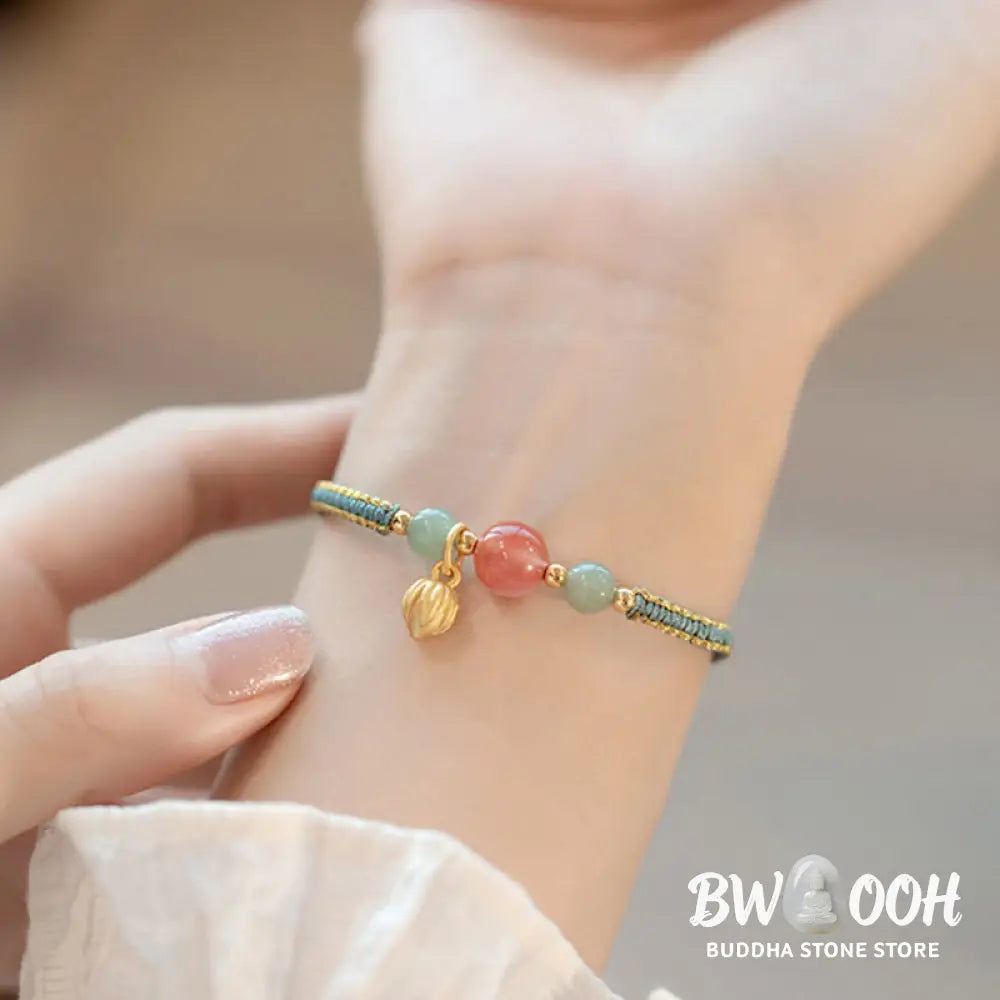 Buddha Stones Red Agate Jade Lotus Confidence Calm String Bracelet - BWOOOH - Bracelet