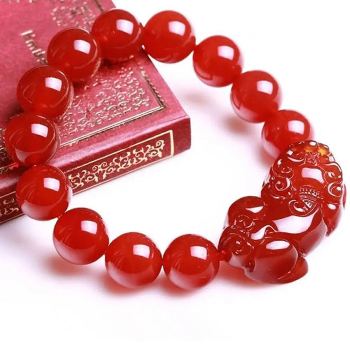 Buddha Stones Red Agate Lucky Pixiu Wealth Luck Bracelet - BWOOOH - 10mm - Bracelet