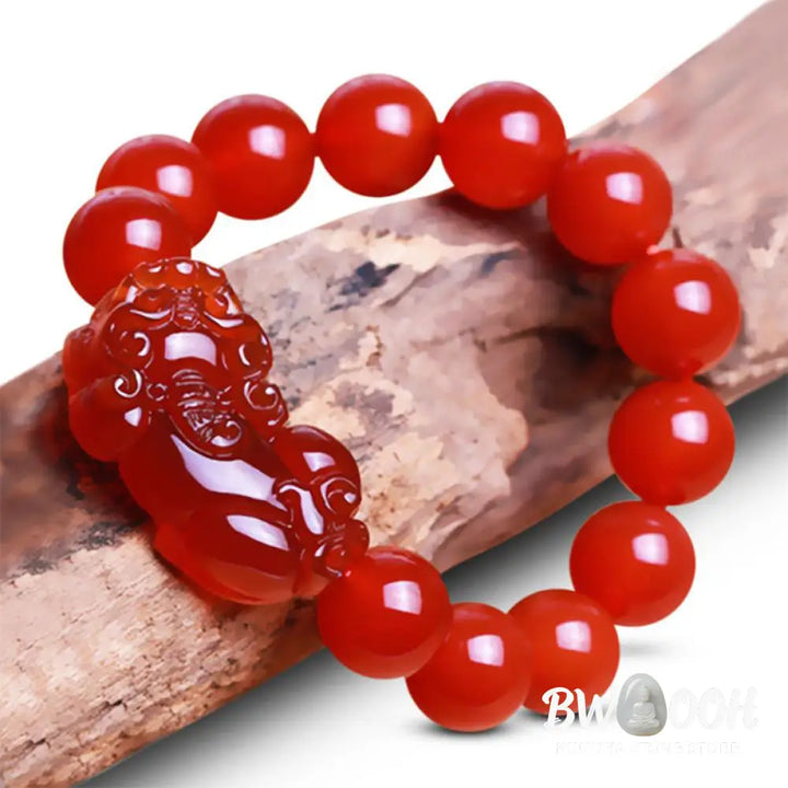 Buddha Stones Red Agate Lucky Pixiu Wealth Luck Bracelet - BWOOOH - Bracelet