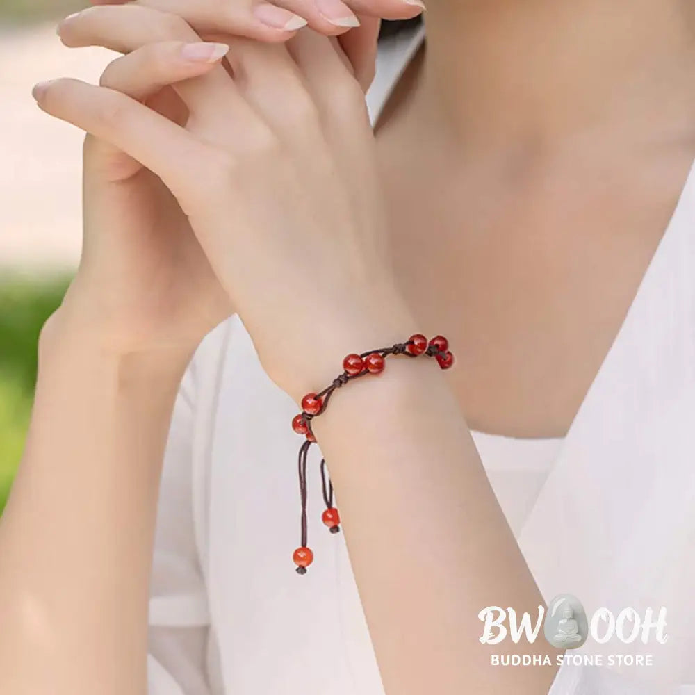 Buddha Stones Red Agate Moss Agate Cinnabar Calm Bracelet - Bracelet