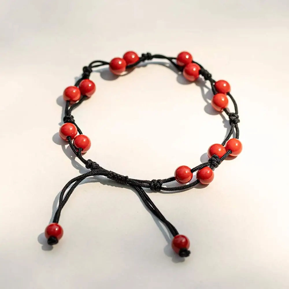 Buddha Stones Red Agate Moss Agate Cinnabar Calm Bracelet - Cinnabar&amp;Black String - Bracelet