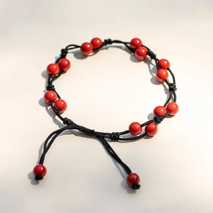 Buddha Stones Red Agate Moss Agate Cinnabar Calm Bracelet - Cinnabar&amp;Black String - Bracelet