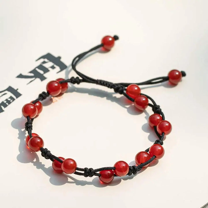 Buddha Stones Red Agate Moss Agate Cinnabar Calm Bracelet - Red Agate&amp;Black String - Bracelet
