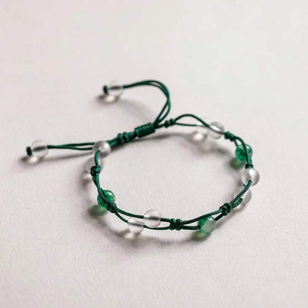 Buddha Stones Red Agate Moss Agate Cinnabar Calm Bracelet - Moss Agate&amp;Chalcedony&amp;Green String - Bracelet