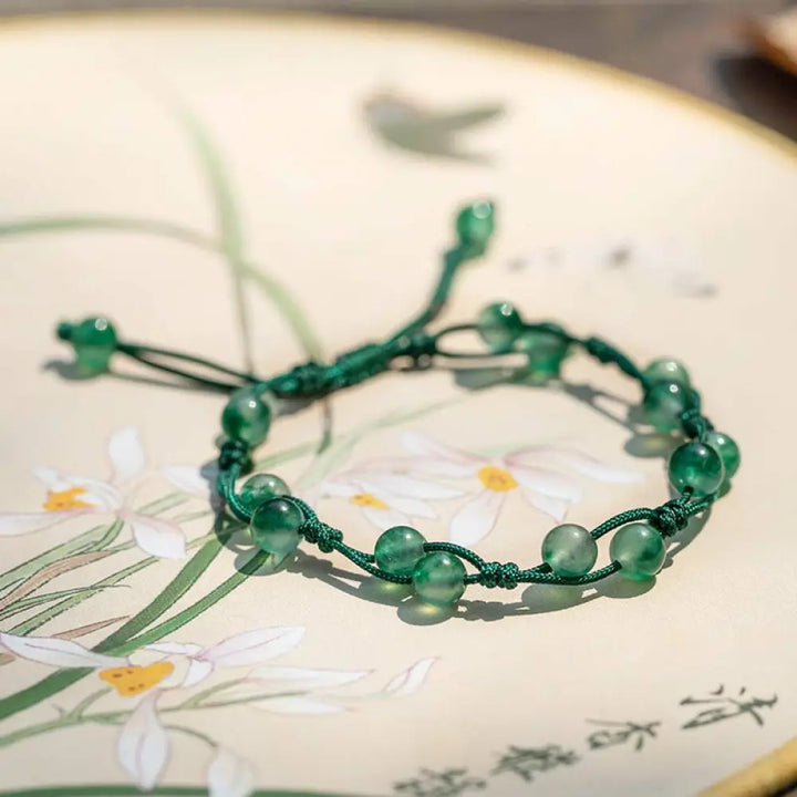 Buddha Stones Red Agate Moss Agate Cinnabar Calm Bracelet - Moss Agate&amp;Green String - Bracelet