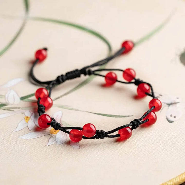 Buddha Stones Red Agate Moss Agate Cinnabar Calm Bracelet - Red Jasper&amp;Black String - Bracelet