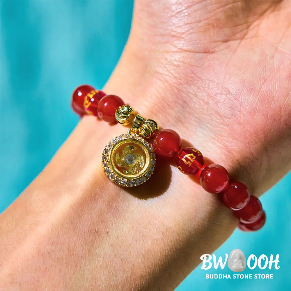 Buddha Stones Red Agate Om Mani Padme Hum Five Directions Gods of Wealth Zircon Cyclone Charm Self-acceptance Bracelet