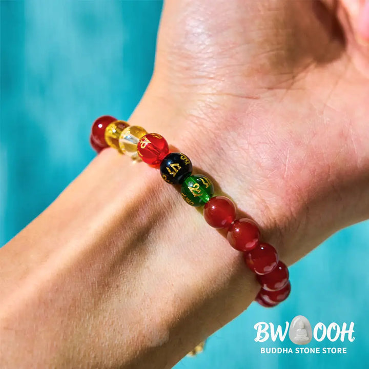 Buddha Stones Red Agate Om Mani Padme Hum Five Directions Gods of Wealth Zircon Cyclone Charm Self-acceptance Bracelet