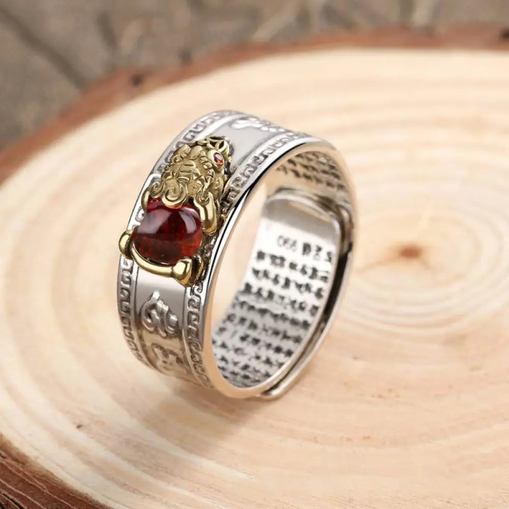 BWOOOH Red Agate PiXiu Wealth Ring — Red Agate feng shui bracelet for spiritual healing and mindful living