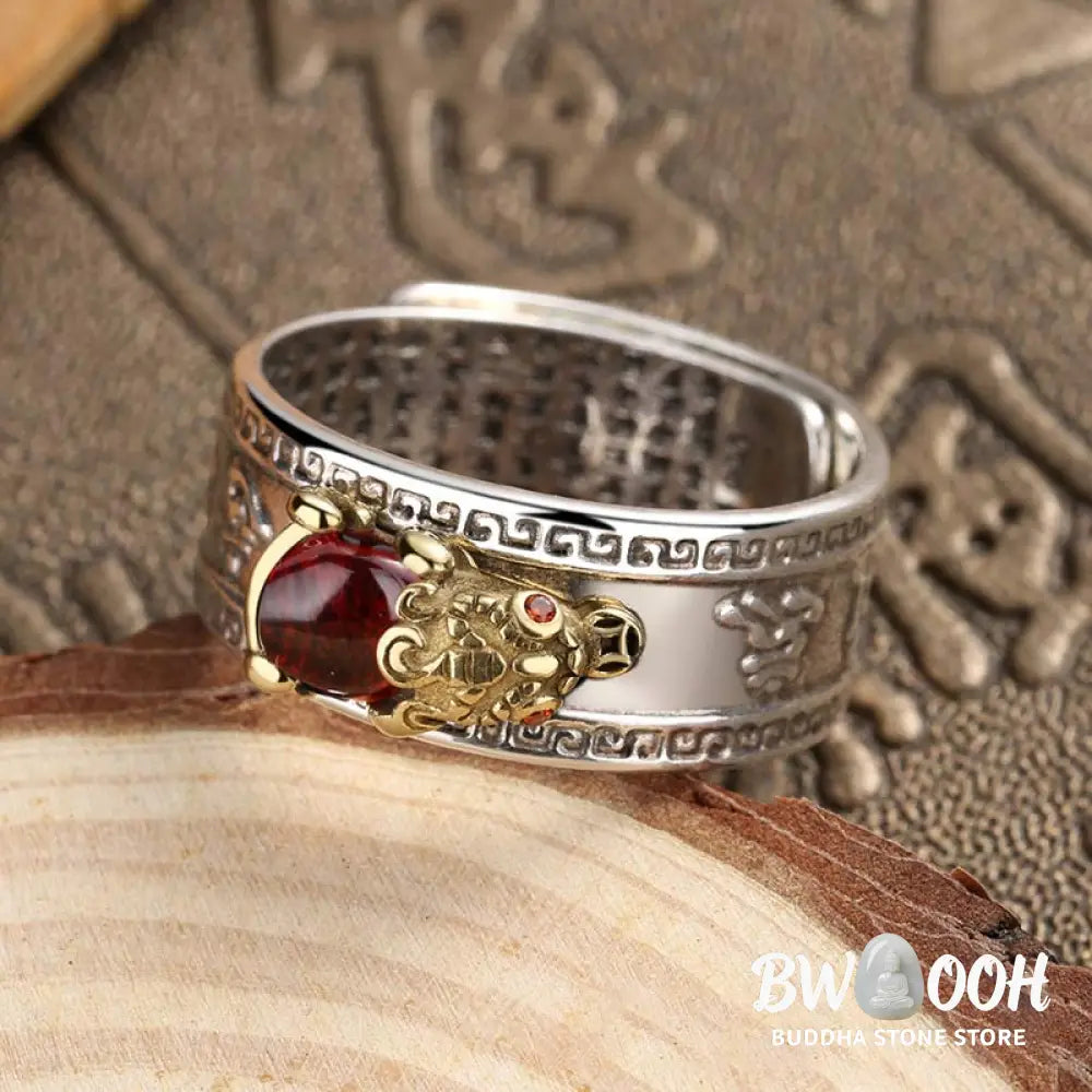 Buddha Stones Red Agate PiXiu Wealth Ring - BWOOOH - Rings