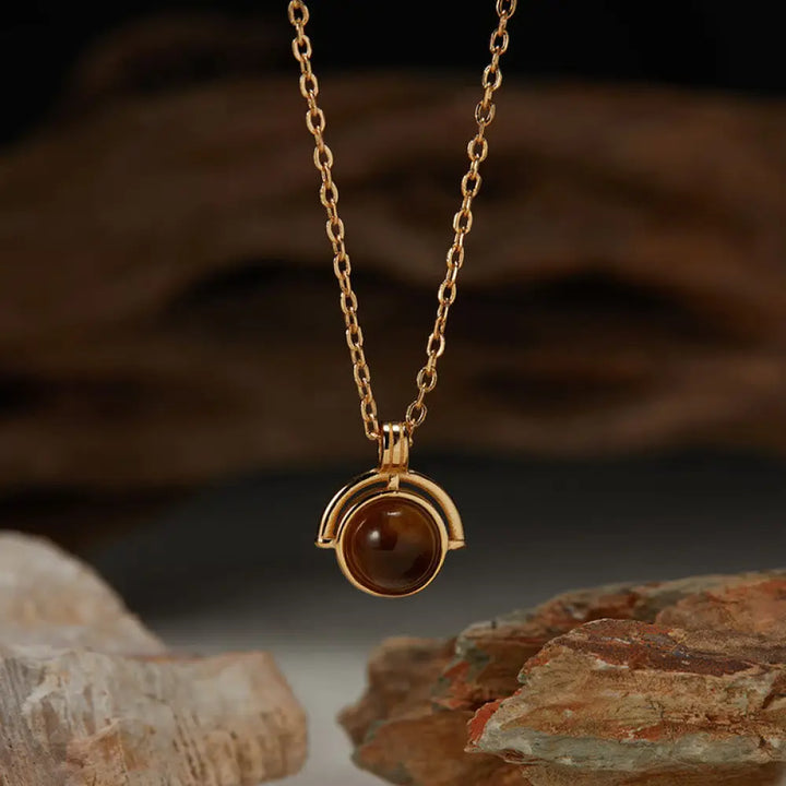 Buddha Stones Red Agate Tiger Eye Aquamarine Moonstone 925 Sterling Silver Confidence Necklace Pendant - BWOOOH - Tiger