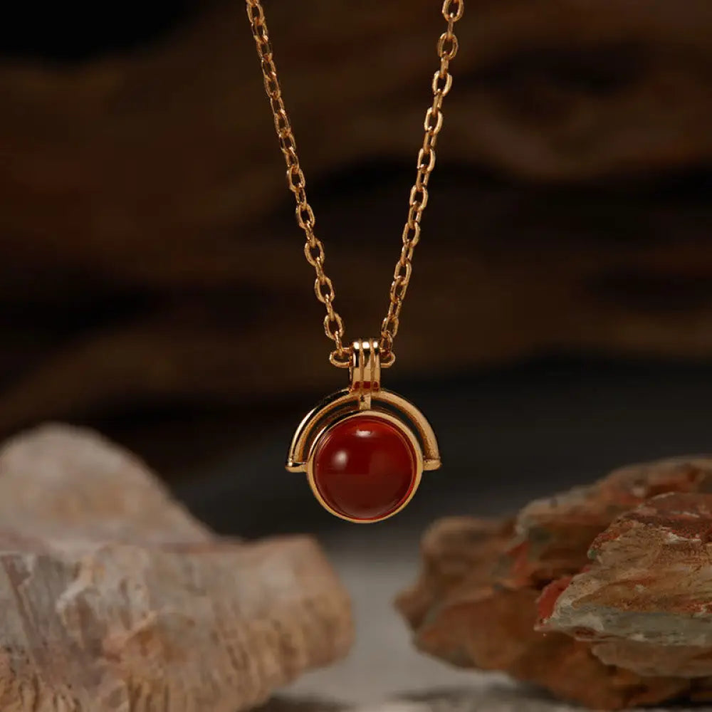 Buddha Stones Red Agate Tiger Eye Aquamarine Moonstone 925 Sterling Silver Confidence Necklace Pendant - BWOOOH - Red