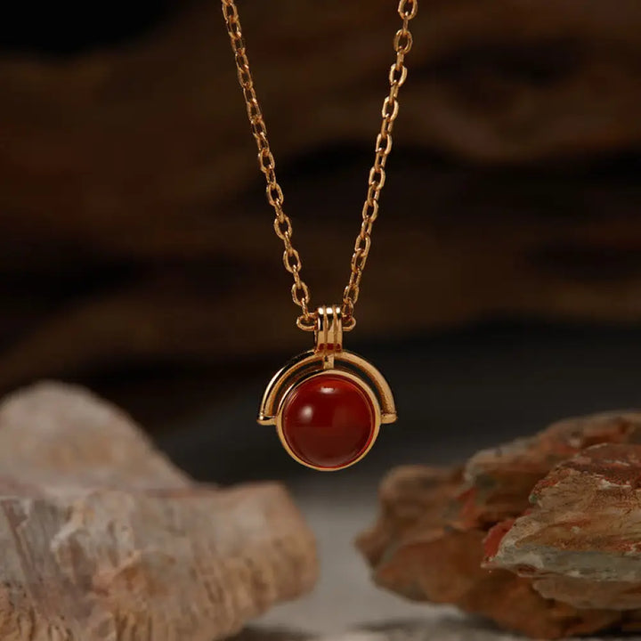Buddha Stones Red Agate Tiger Eye Aquamarine Moonstone 925 Sterling Silver Confidence Necklace Pendant - BWOOOH - Red