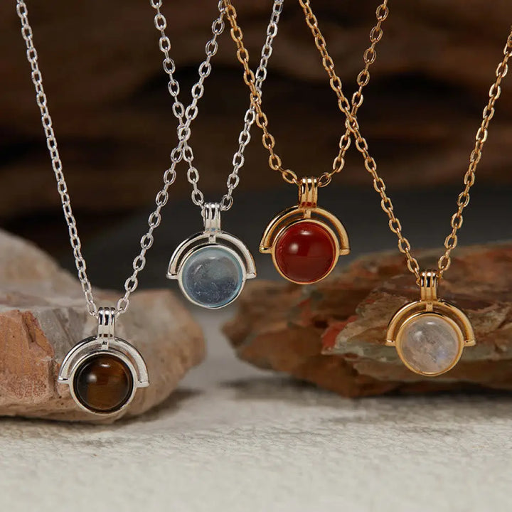 Buddha Stones Red Agate Tiger Eye Aquamarine Moonstone 925 Sterling Silver Confidence Necklace Pendant - BWOOOH