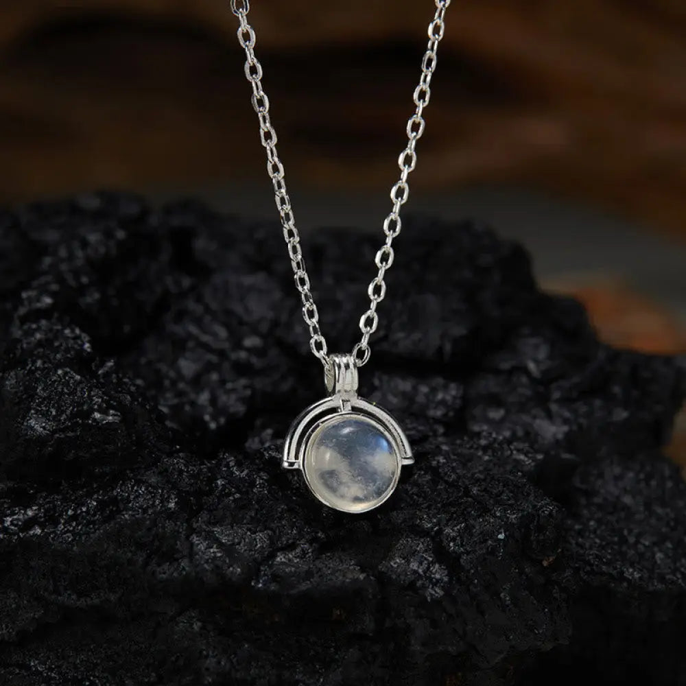 Buddha Stones Red Agate Tiger Eye Aquamarine Moonstone 925 Sterling Silver Confidence Necklace Pendant - BWOOOH