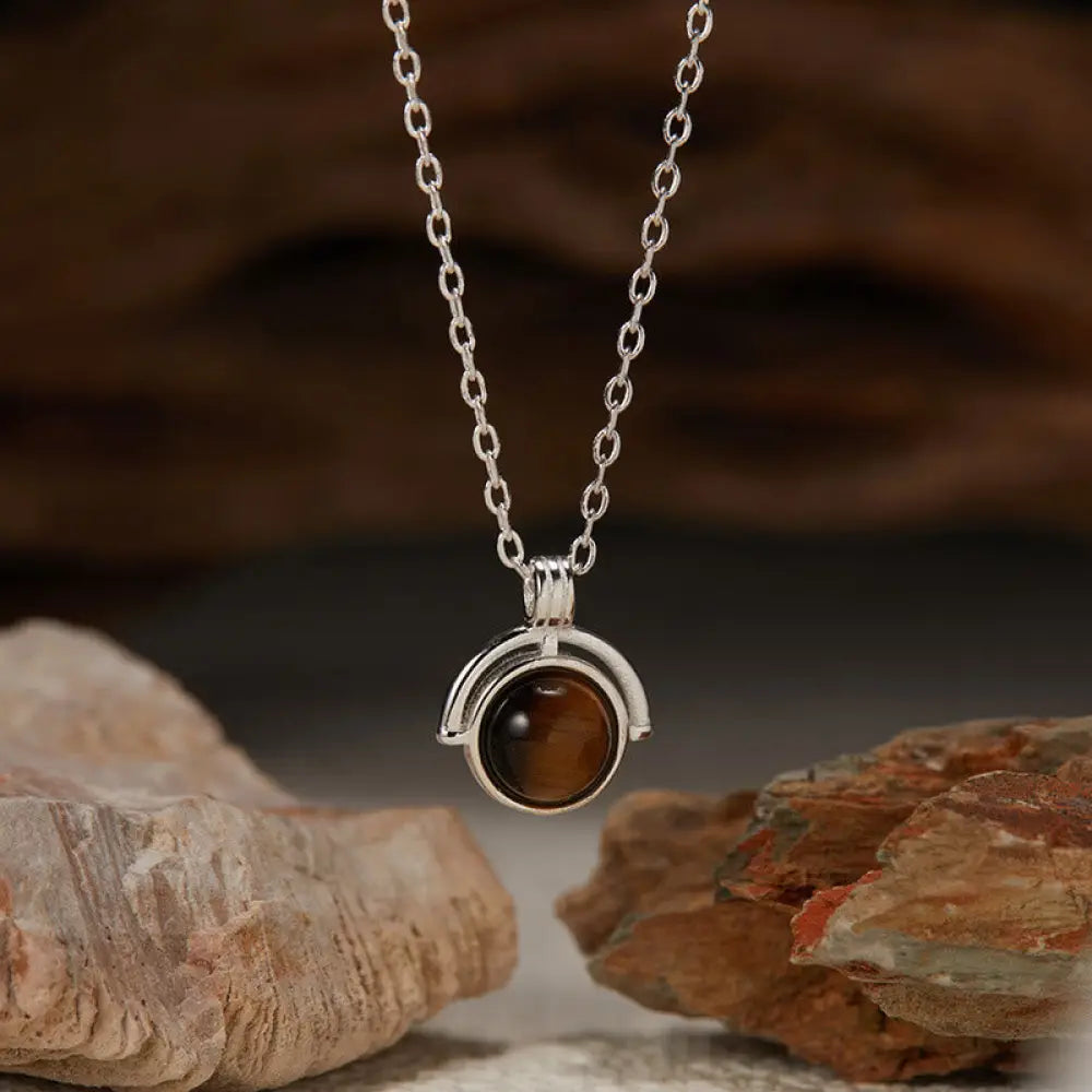 Buddha Stones Red Agate Tiger Eye Aquamarine Moonstone 925 Sterling Silver Confidence Necklace Pendant - BWOOOH - Tiger