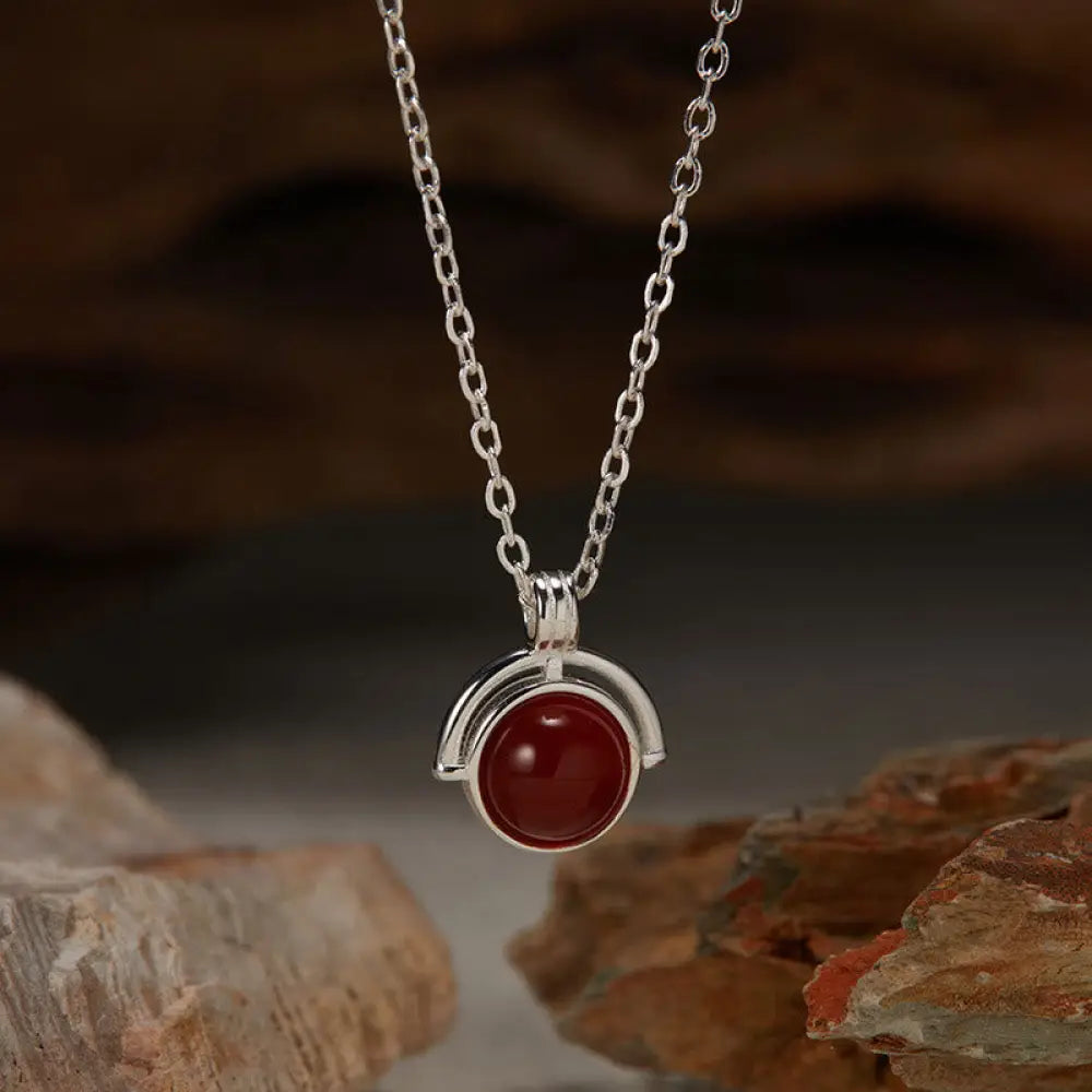 Buddha Stones Red Agate Tiger Eye Aquamarine Moonstone 925 Sterling Silver Confidence Necklace Pendant - BWOOOH - Red