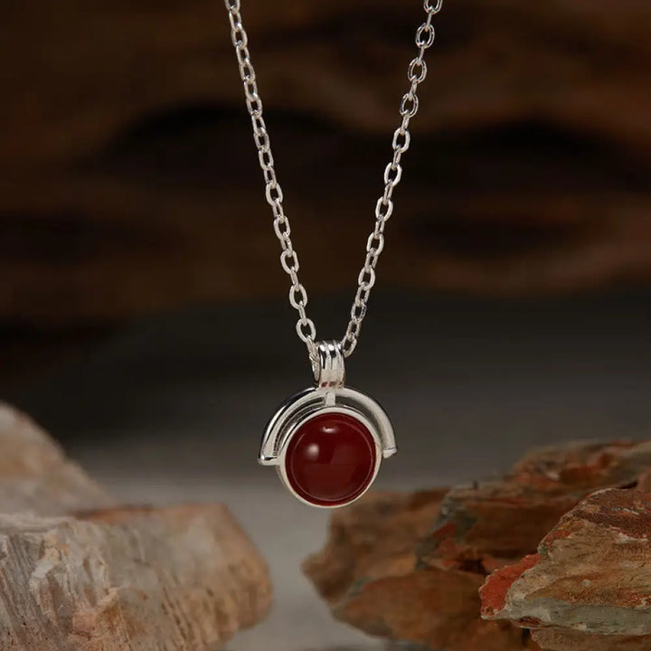 Buddha Stones Red Agate Tiger Eye Aquamarine Moonstone 925 Sterling Silver Confidence Necklace Pendant - BWOOOH - Red