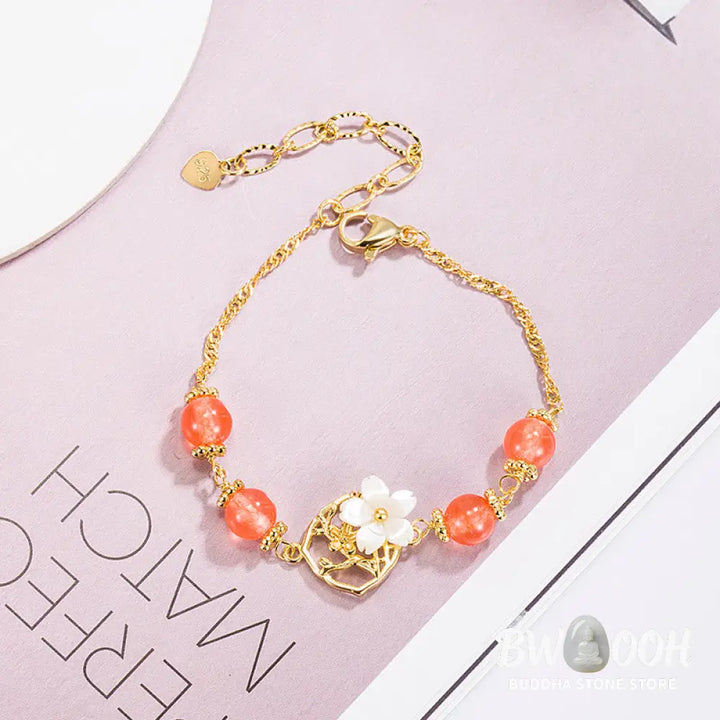 BWOOOH Red Agate Tridacna Stone Flower Confidence Bracelet - Red Agate(Confidence*Calm) - Bracelet