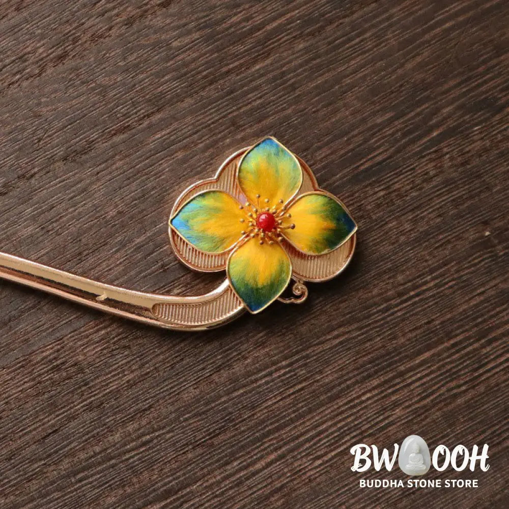 Buddha Stones Red Agate Turquoise Bead Calm Confidence Velvet Flower Tassel Hairpin - Hairpin