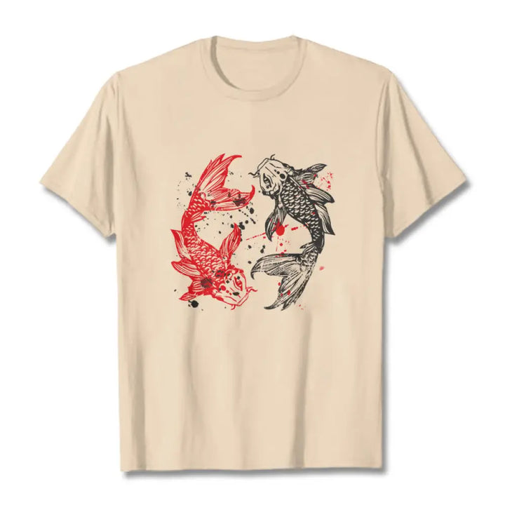 Buddha Stones Red Black Koi Fish Tee T-shirt - Bisque / S - T-Shirts