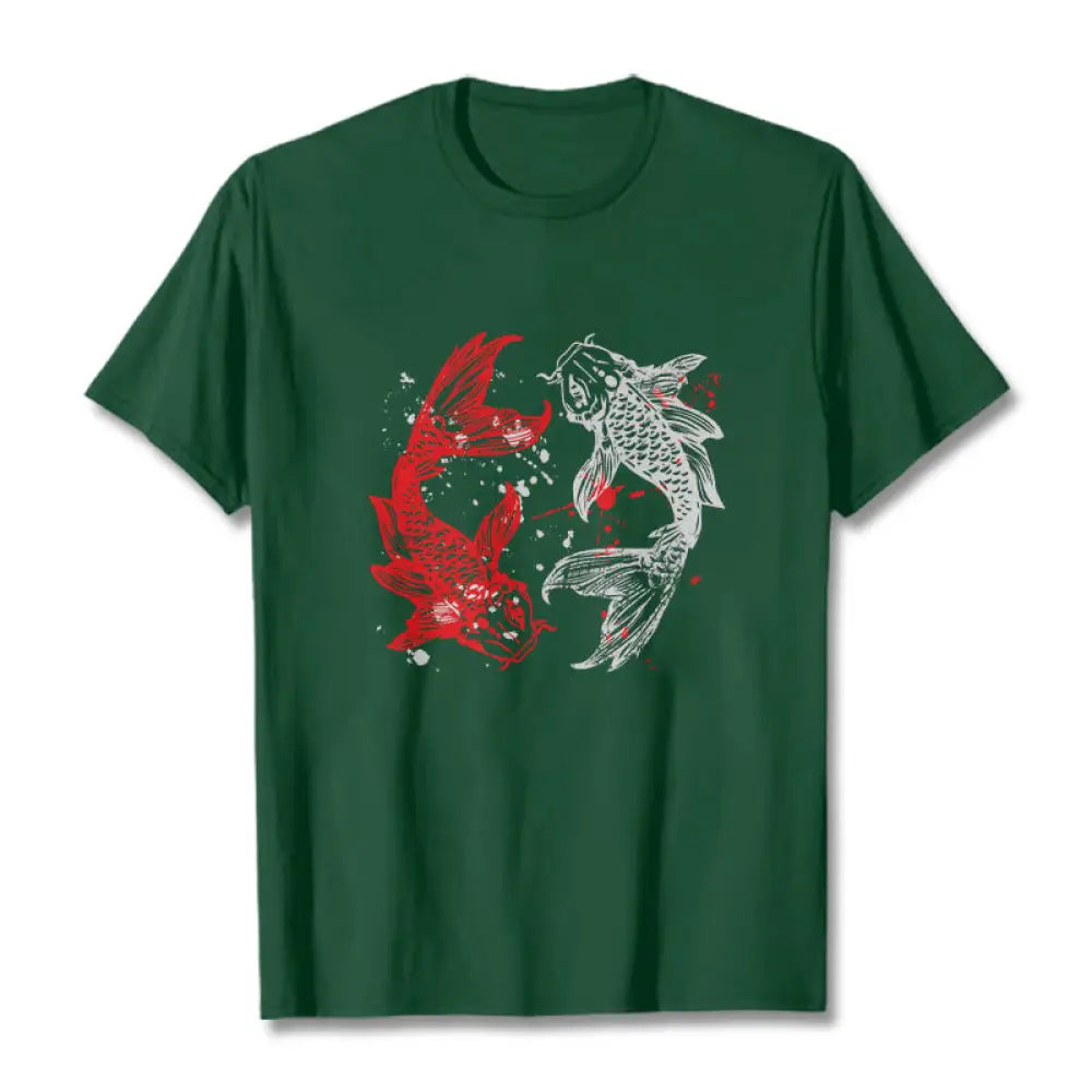 Buddha Stones Red Black Koi Fish Tee T-shirt - ForestGreen / S - T-Shirts