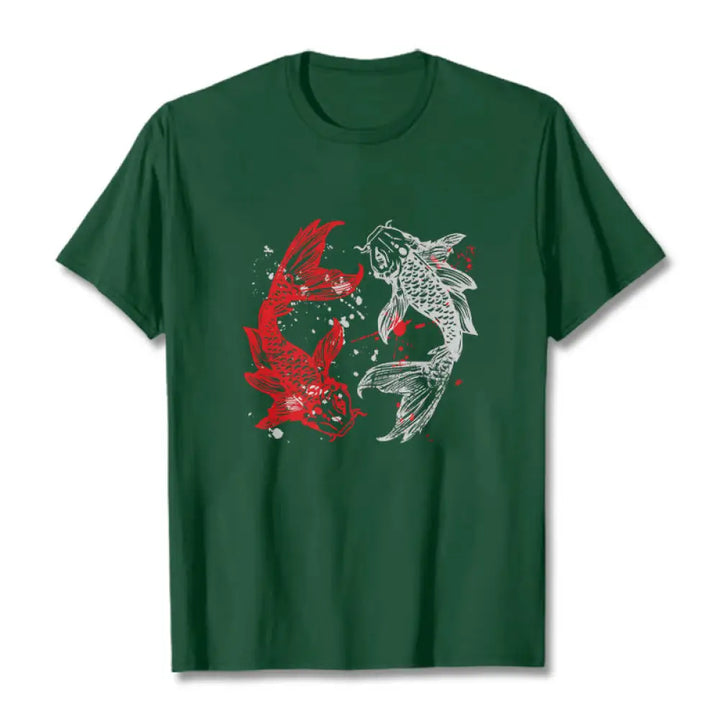 Buddha Stones Red Black Koi Fish Tee T-shirt - ForestGreen / S - T-Shirts