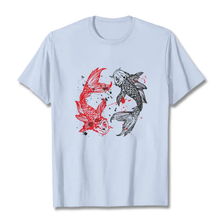 Buddha Stones Red Black Koi Fish Tee T-shirt - LightCyan / S - T-Shirts
