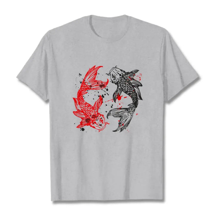 Buddha Stones Red Black Koi Fish Tee T-shirt - LightGrey / S - T-Shirts