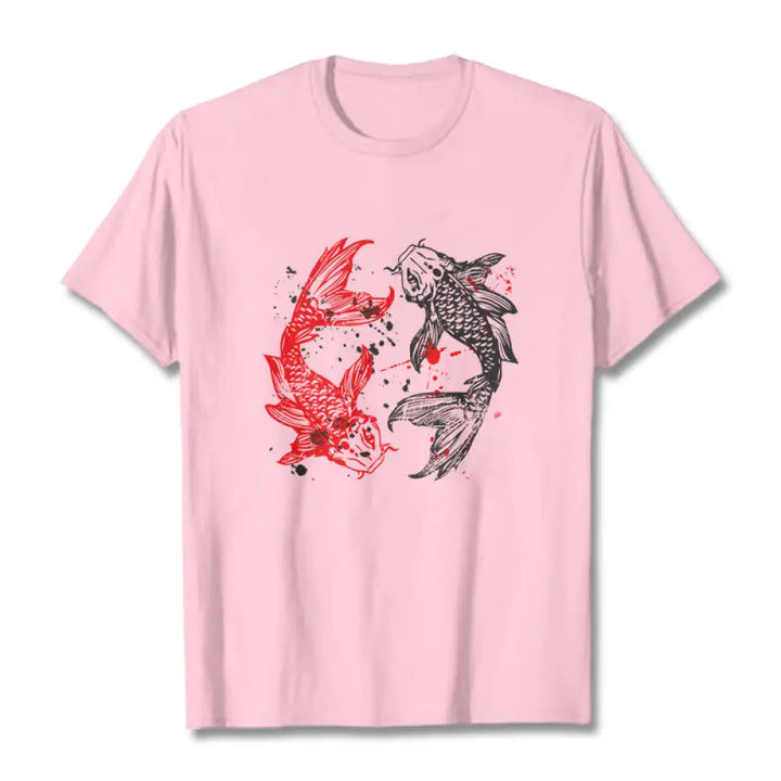 Buddha Stones Red Black Koi Fish Tee T-shirt - LightPink / S - T-Shirts