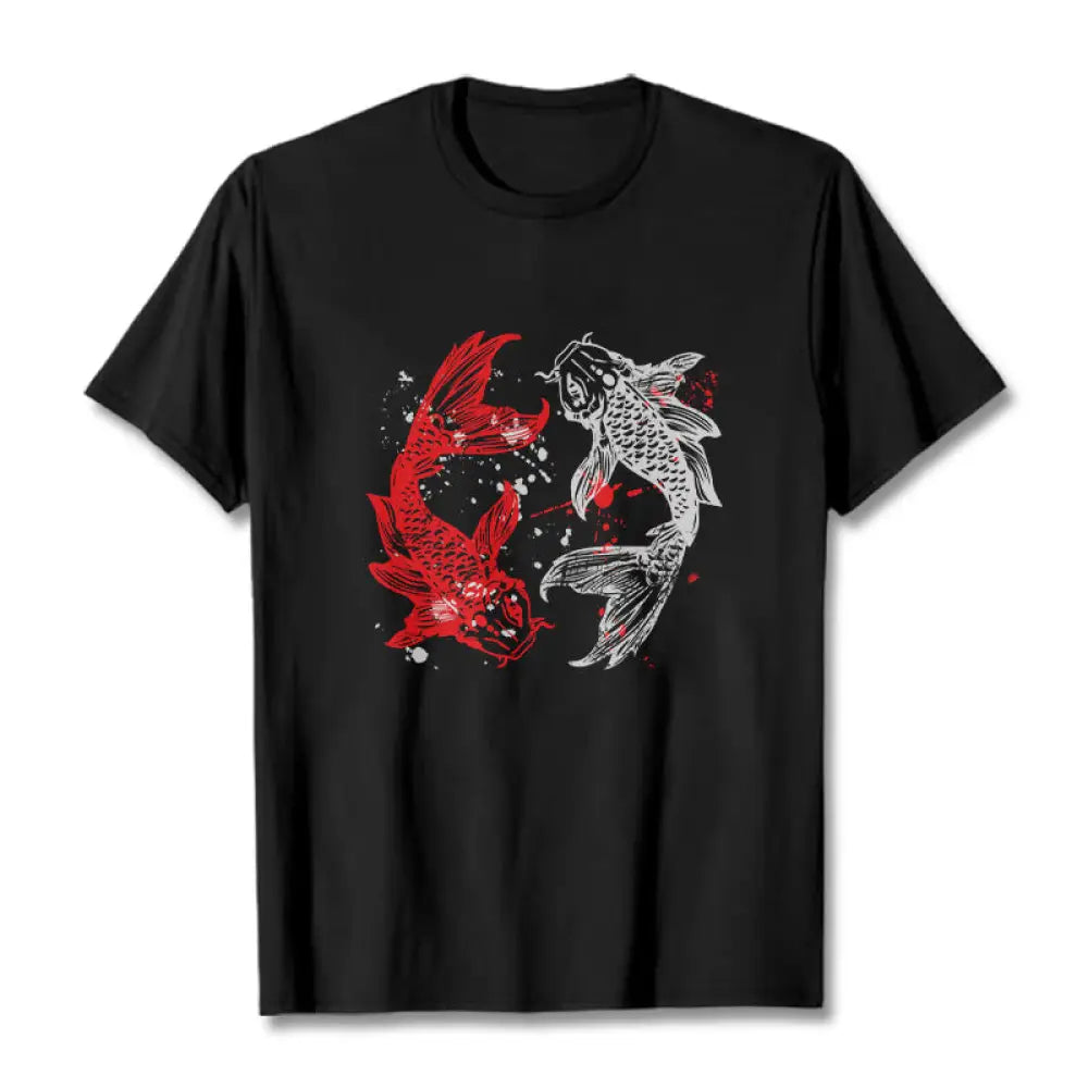 Buddha Stones Red Black Koi Fish Tee T-shirt - Black / S - T-Shirts