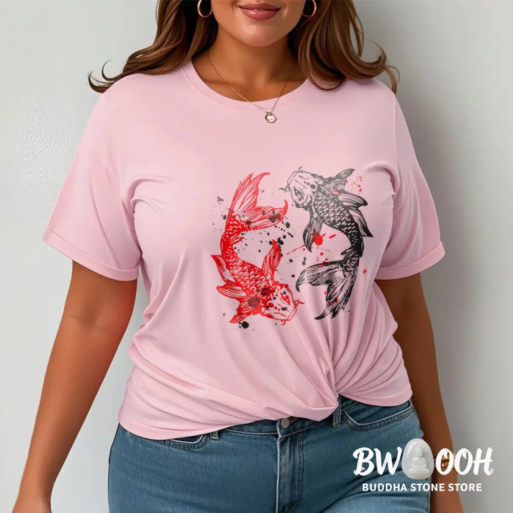 Buddha Stones Red Black Koi Fish Tee T-shirt - T-Shirts
