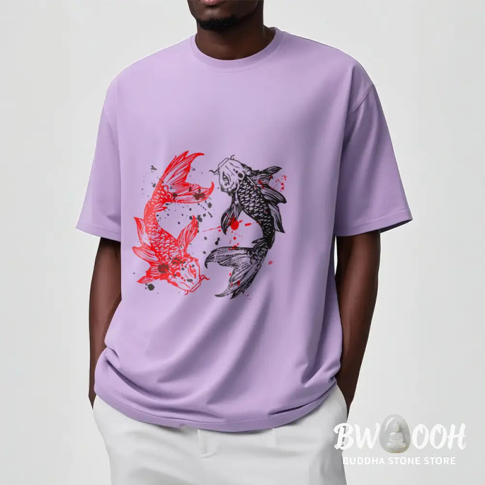 Buddha Stones Red Black Koi Fish Tee T-shirt - T-Shirts