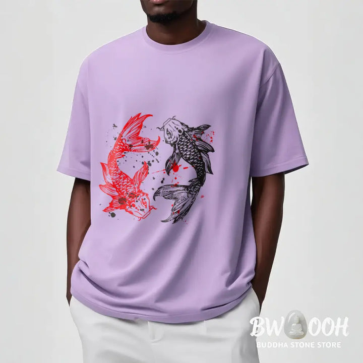 Buddha Stones Red Black Koi Fish Tee T-shirt - T-Shirts