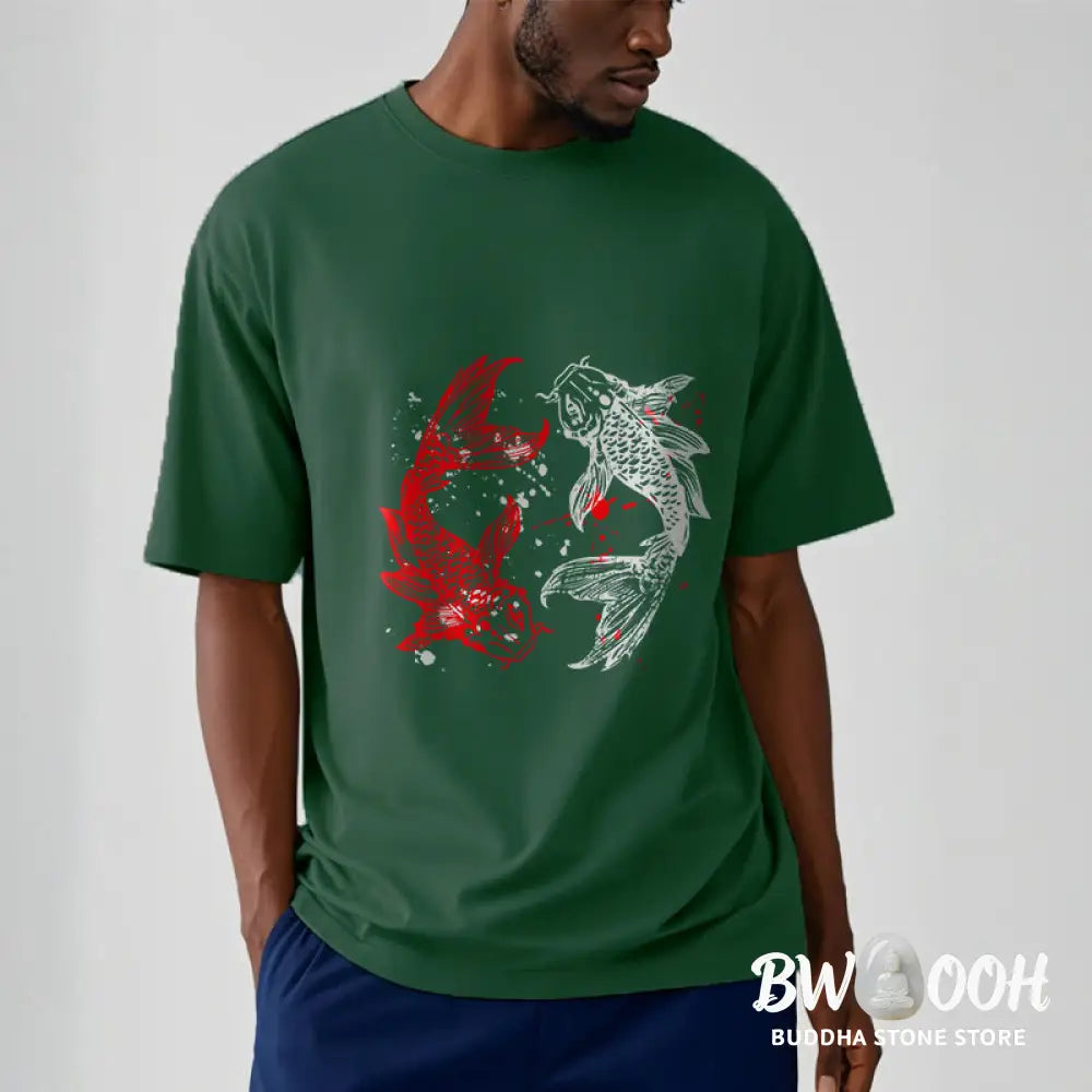 Buddha Stones Red Black Koi Fish Tee T-shirt - T-Shirts