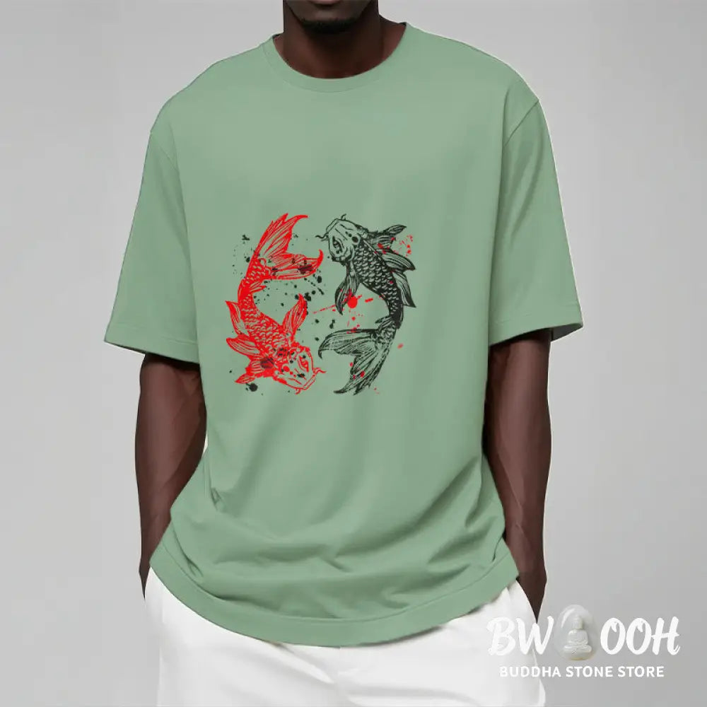Buddha Stones Red Black Koi Fish Tee T-shirt - T-Shirts