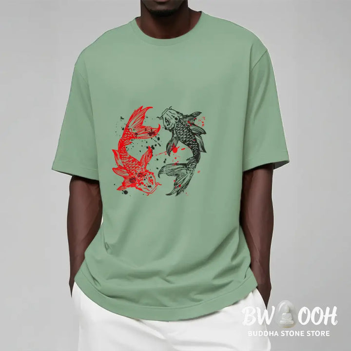 Buddha Stones Red Black Koi Fish Tee T-shirt - T-Shirts