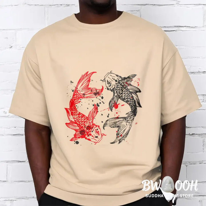 Buddha Stones Red Black Koi Fish Tee T-shirt - T-Shirts