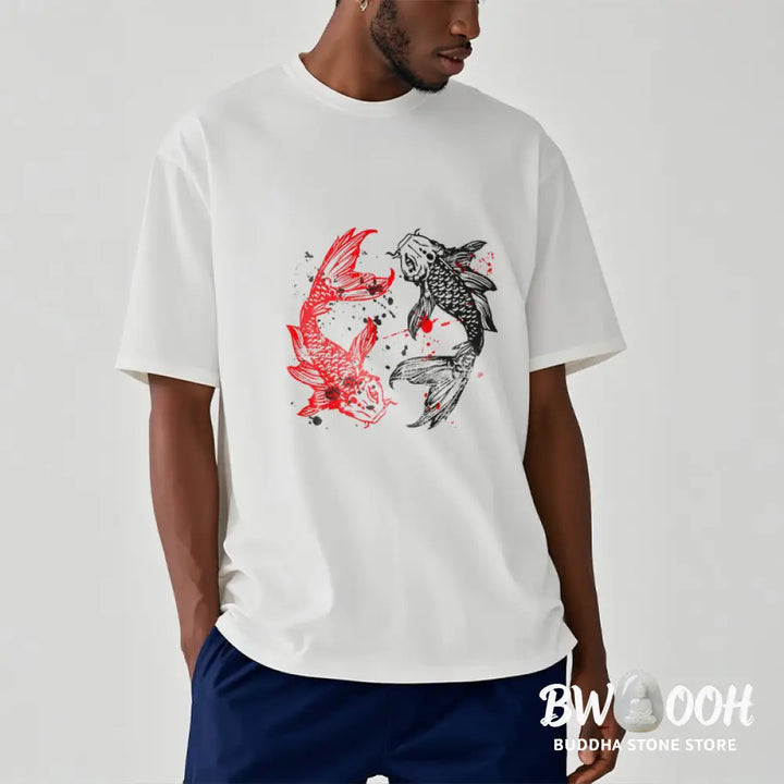 Buddha Stones Red Black Koi Fish Tee T-shirt - T-Shirts