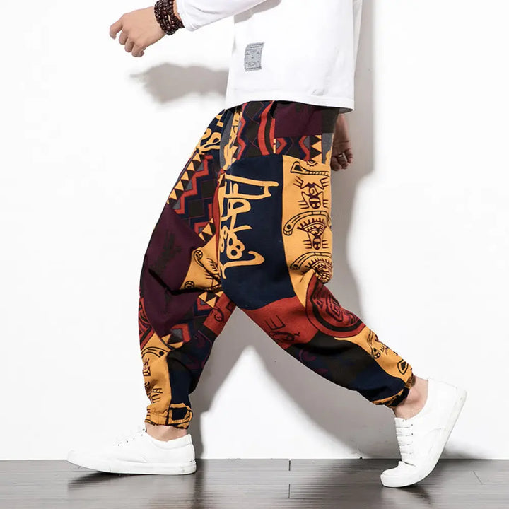 BWOOOH printed harem pants - Red Brown Graffiti Bird Print Men&