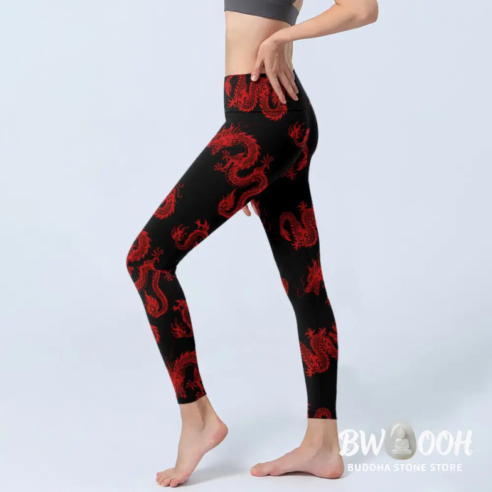 BWOOOH printed yoga leggings - Red Dragon Pattern Gym Leggings Women&