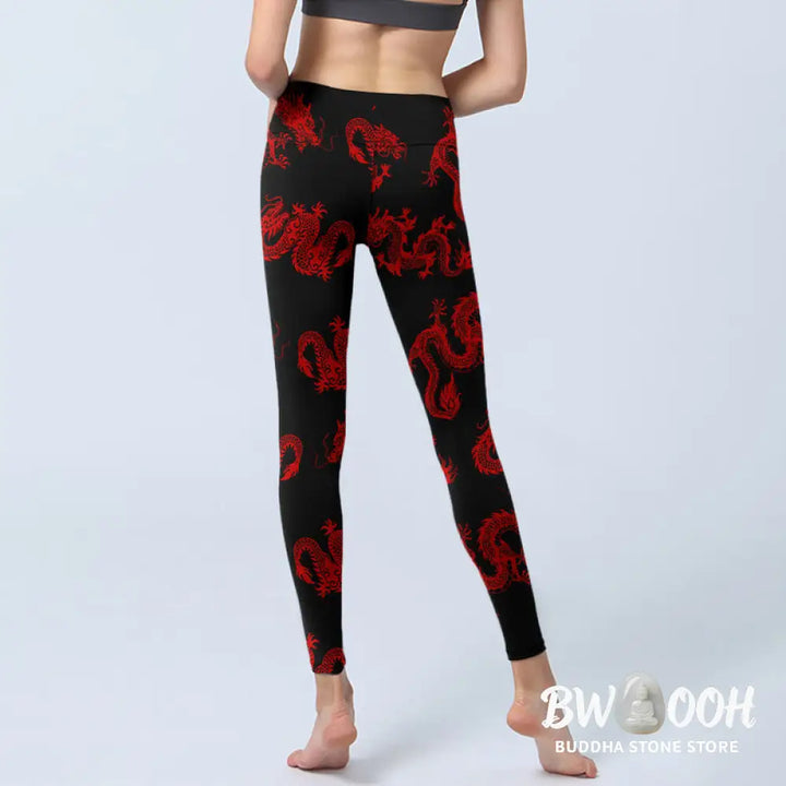 BWOOOH printed yoga leggings - Red Dragon Pattern Gym Leggings Women&