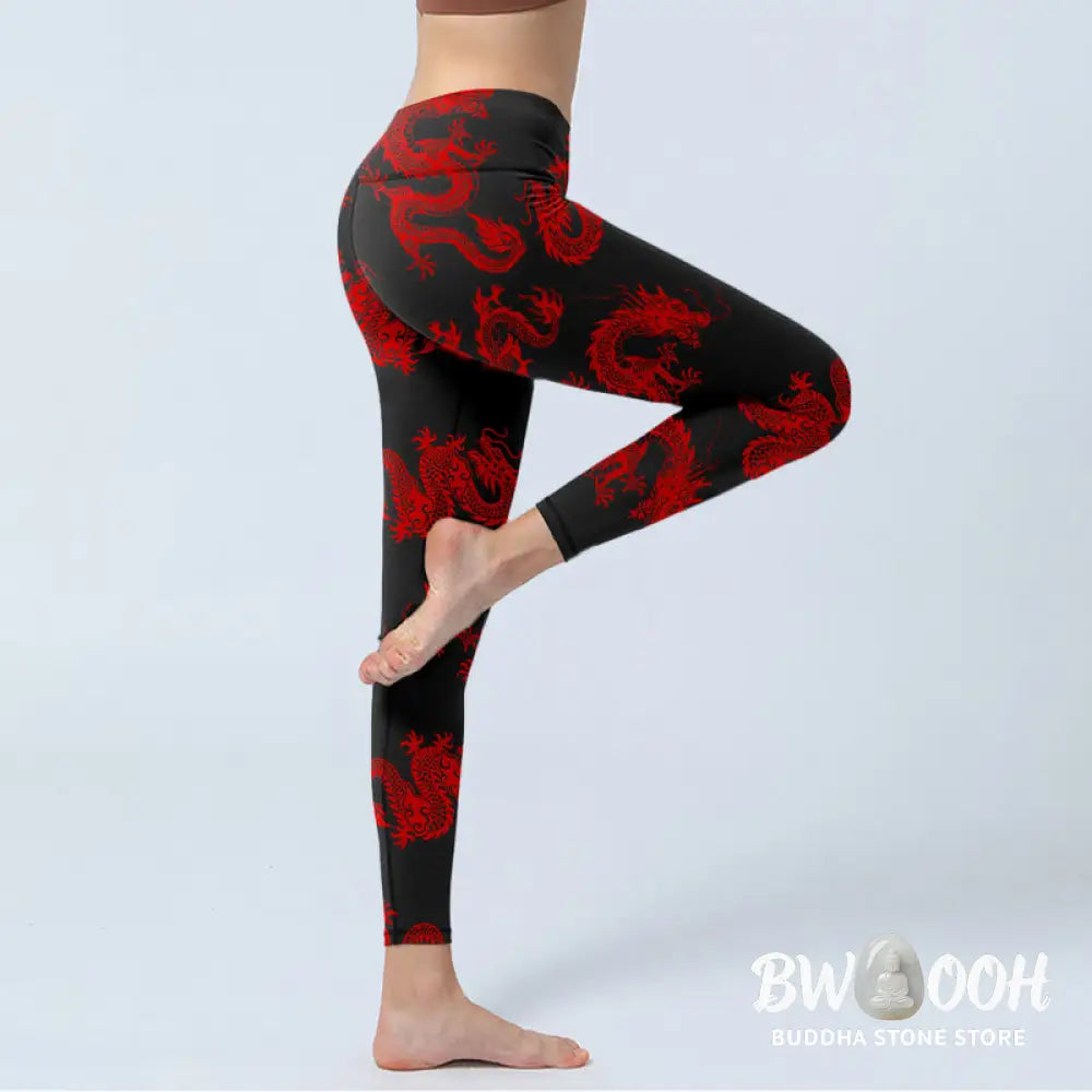 BWOOOH printed yoga leggings - Red Dragon Pattern Gym Leggings Women&